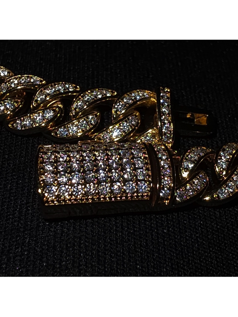 Gold Tone Cuban Link Bracelet with Pavé moissanite Crystals - Men